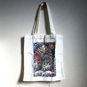 NWT Kaiju Tattoo Style Canvas Tote Book Bag #1
